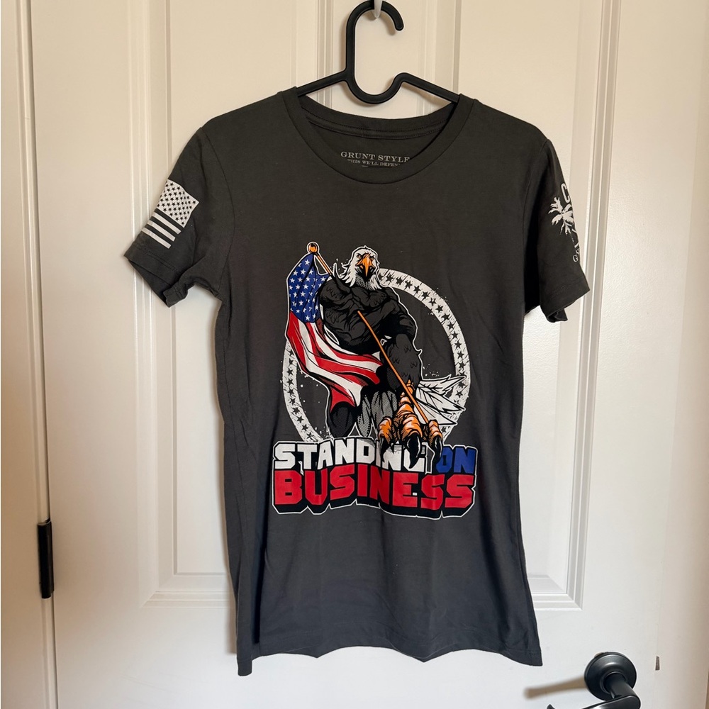 Grunt Style Charcoal Tee with Patriotic Eagle Graphic (Red, White, Blue)